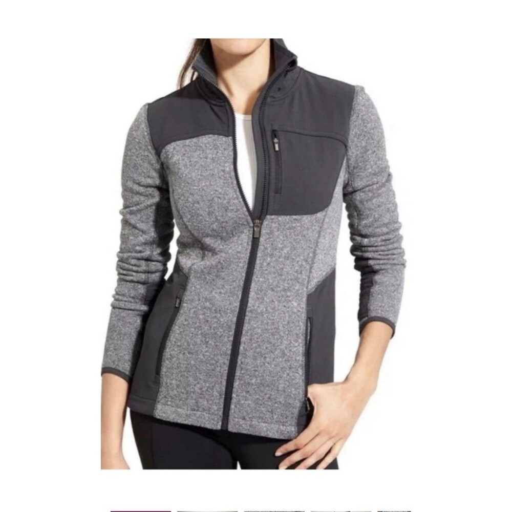 Athleta Truckee Gray Vented Full Zip Jacket Pockets Thumbholes S Hiking Running